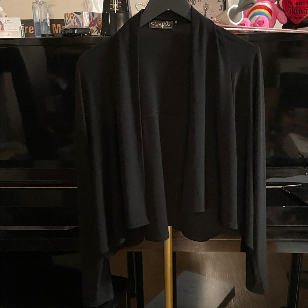 Sympli Black Draped Open-Front Women's Cardigan